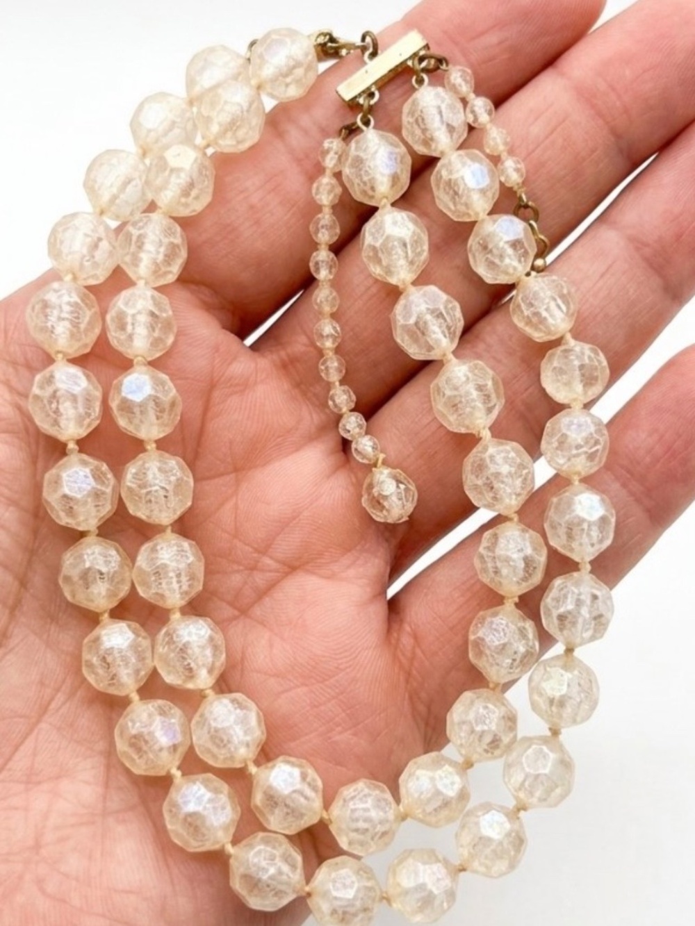 Vintage Multi-Strand Mid Century Crackle Lucite Sugar Bead